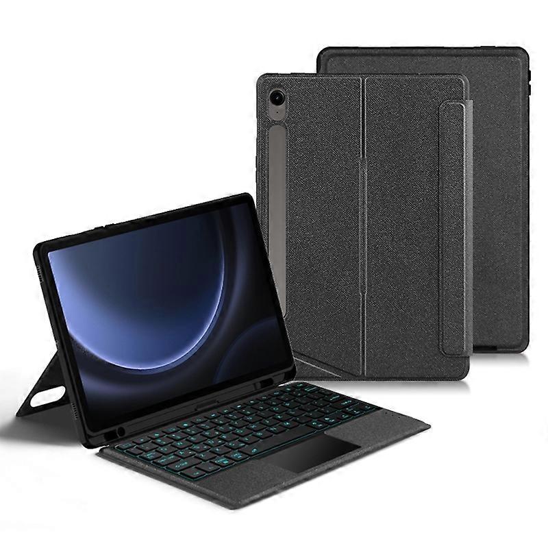 Compatible with Samsung Galaxy Tab S9 FE Leather Case + Bluetooth-compatible Keyboard with Backlight