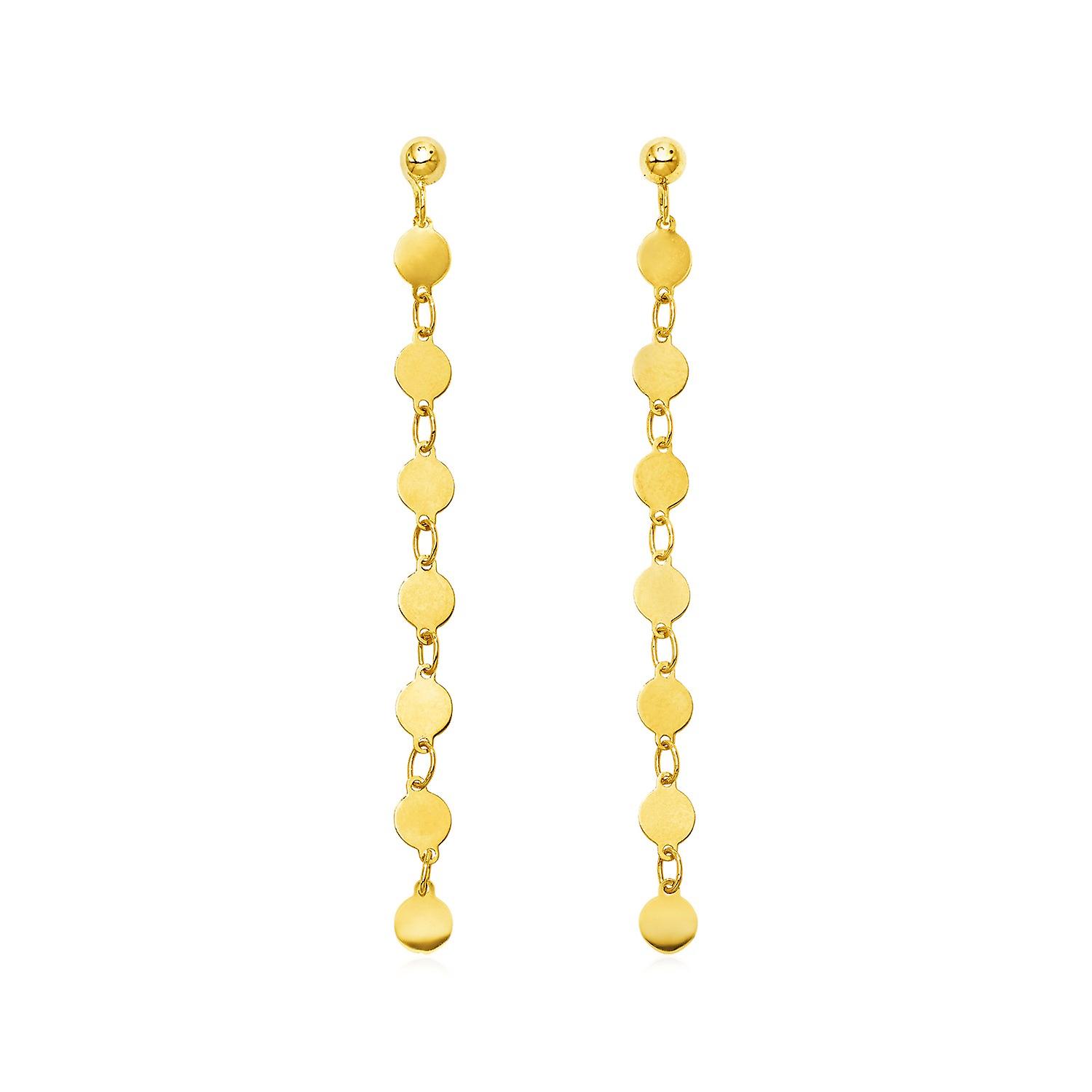 14k Yellow Gold Post Dangle Earrings with Polished Circles