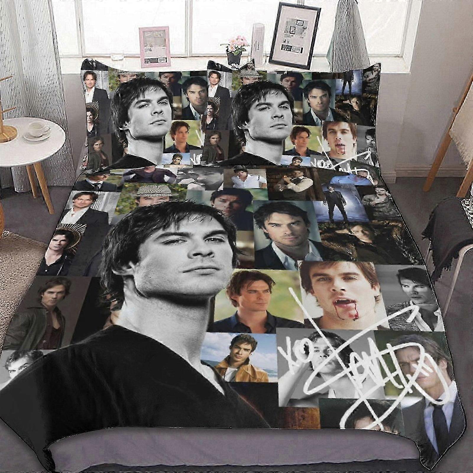 o5610 Lençóis The Vampire Diaries Capa de Edredão de Cama Conjuntos de Cama de Microfibra Impresso em 3D Conjuntos de Edredom Leve de 3 Peças, 1 Capa de Edredom e 2 Travesseiros