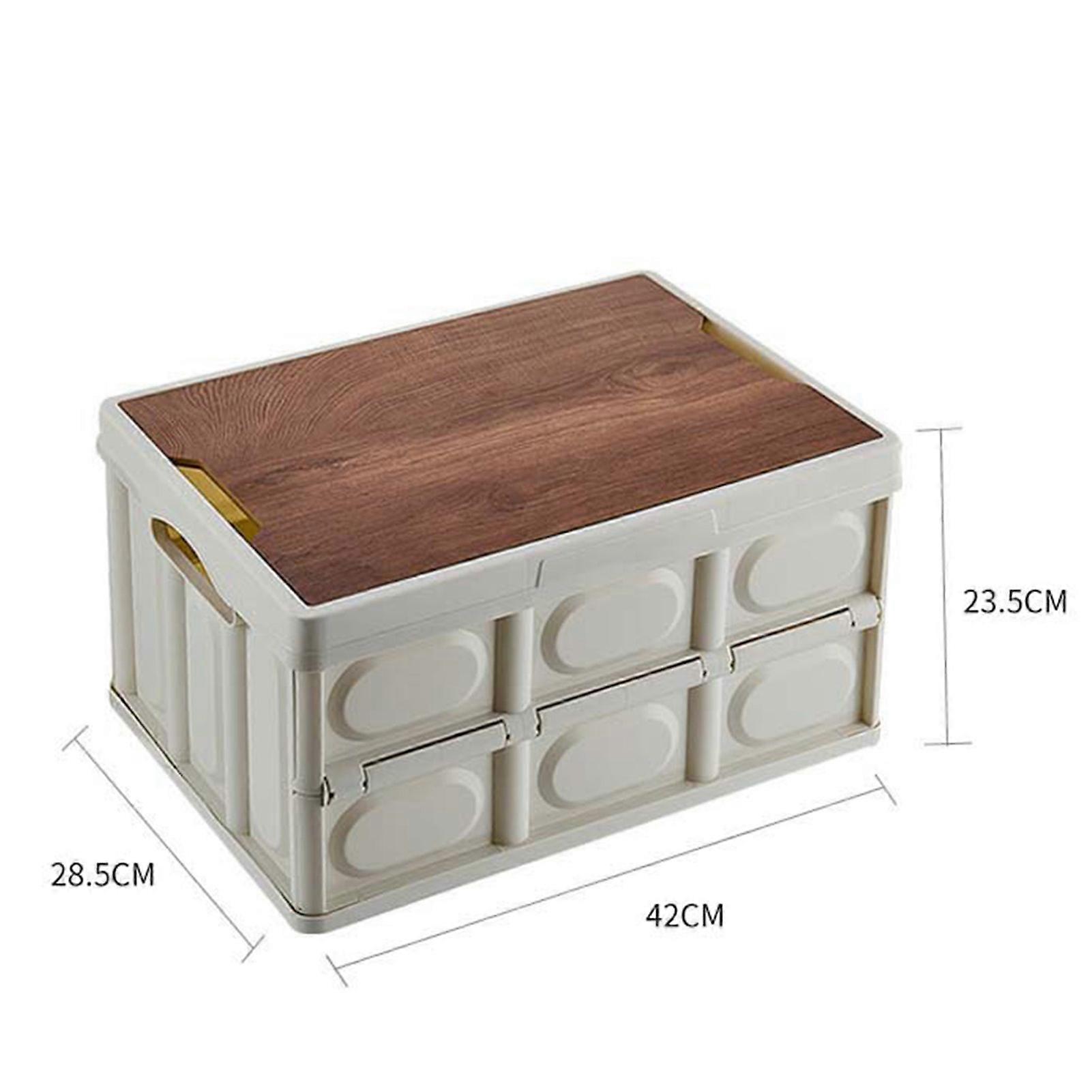 Car Trunk Organizer 30L White ABS Two-Layer Collapsible with Wood Lid