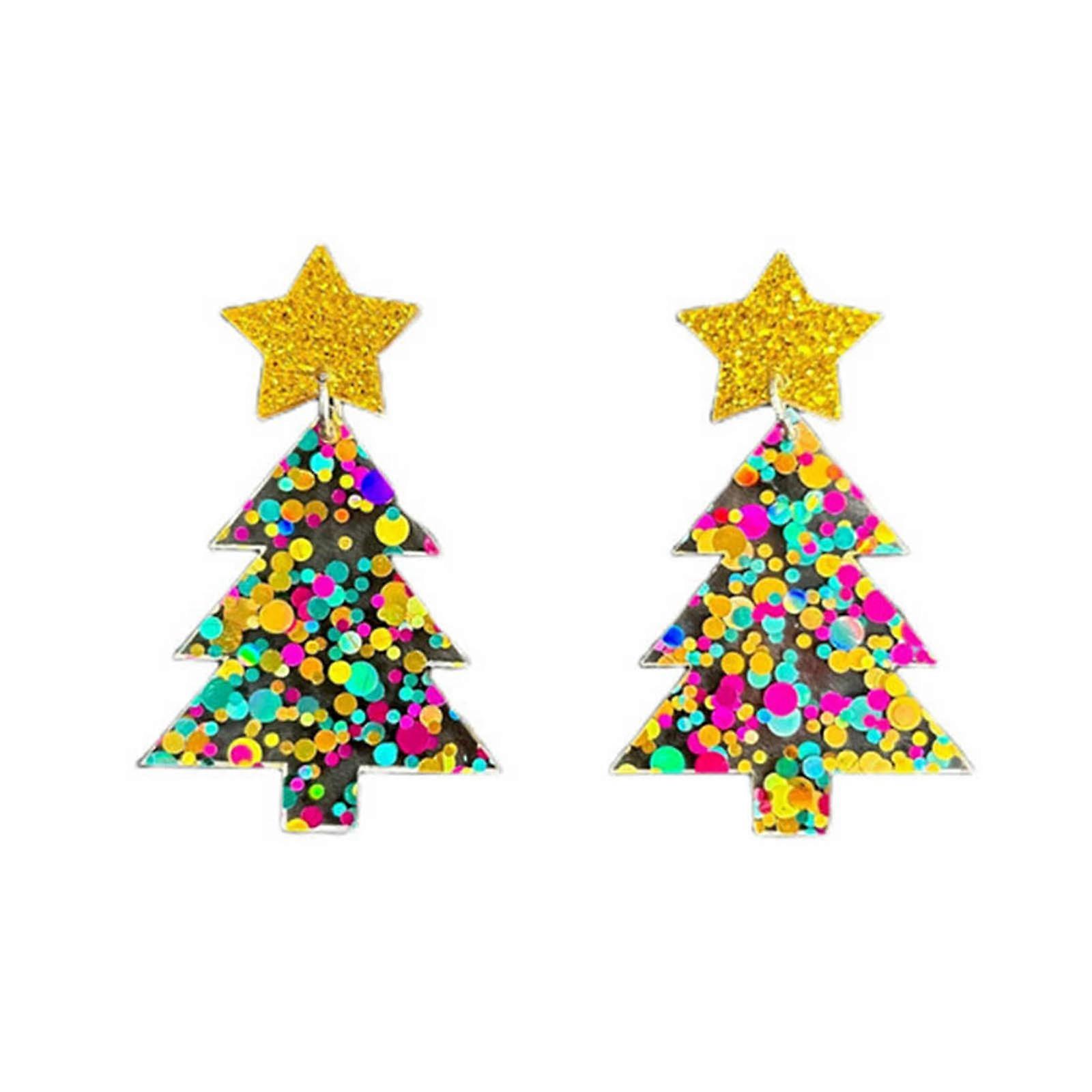 1ペアアクリルクリスマスツリースパンコールマルチカラーレインボーイヤリングエレガントなキラキライヤリング2023トレンドレディースジュエリー