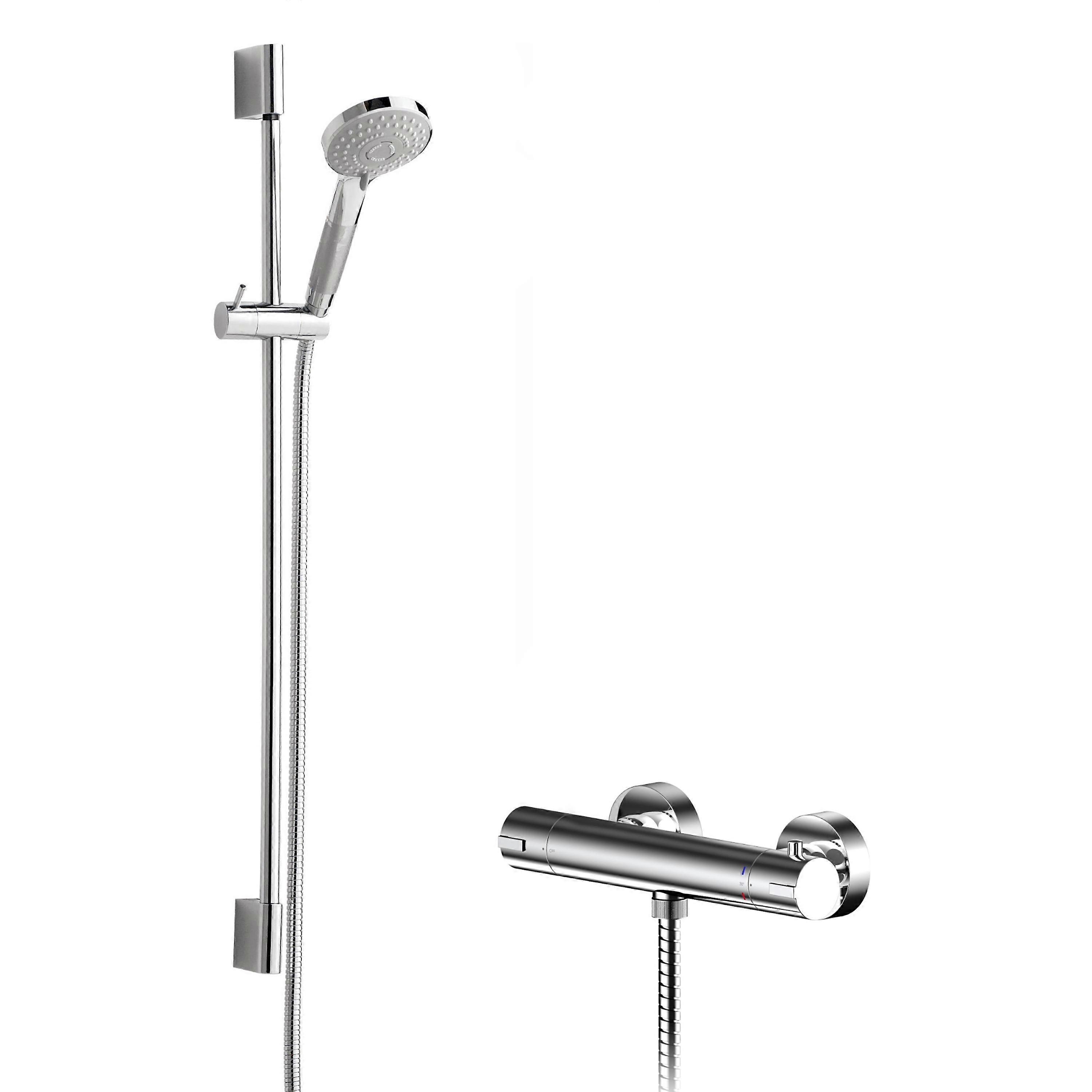 Current Round Bar Valve & Slimline Slide Rail Shower Set - Chrome - Balterley