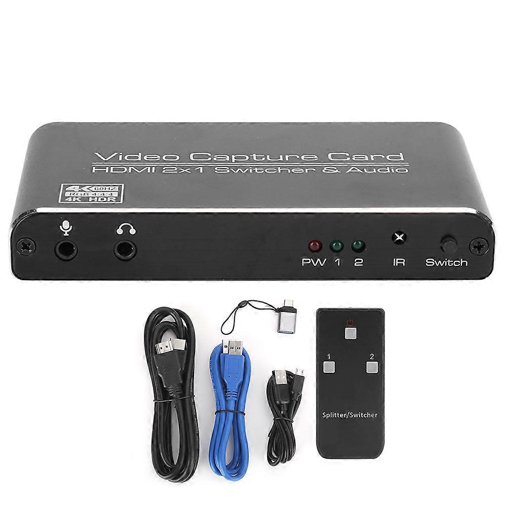 Video Capture Card 4K HDMI to USB 3.0 Dongle 2 x 1 Switch for Live Stream Game Recording W/Remote Control