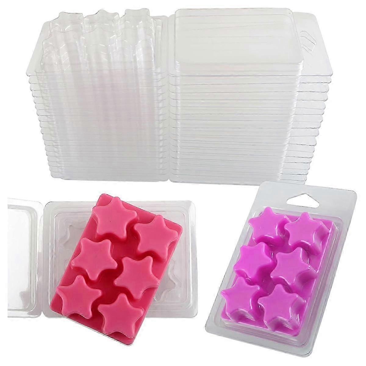 Wax Melt Containers-6 Cavity Clear Empty Plastic Wax Melt Molds-50 Packs Pentacle Shape Clamshells