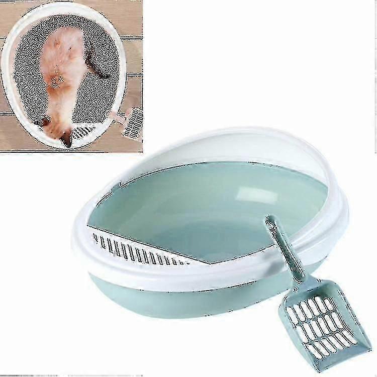 Bird Cage Bird Baths Pet Supplies Semi-enclosed Detachable Splash-proof Litter Box Cat Toilet With Cat Litter Scoop Blue