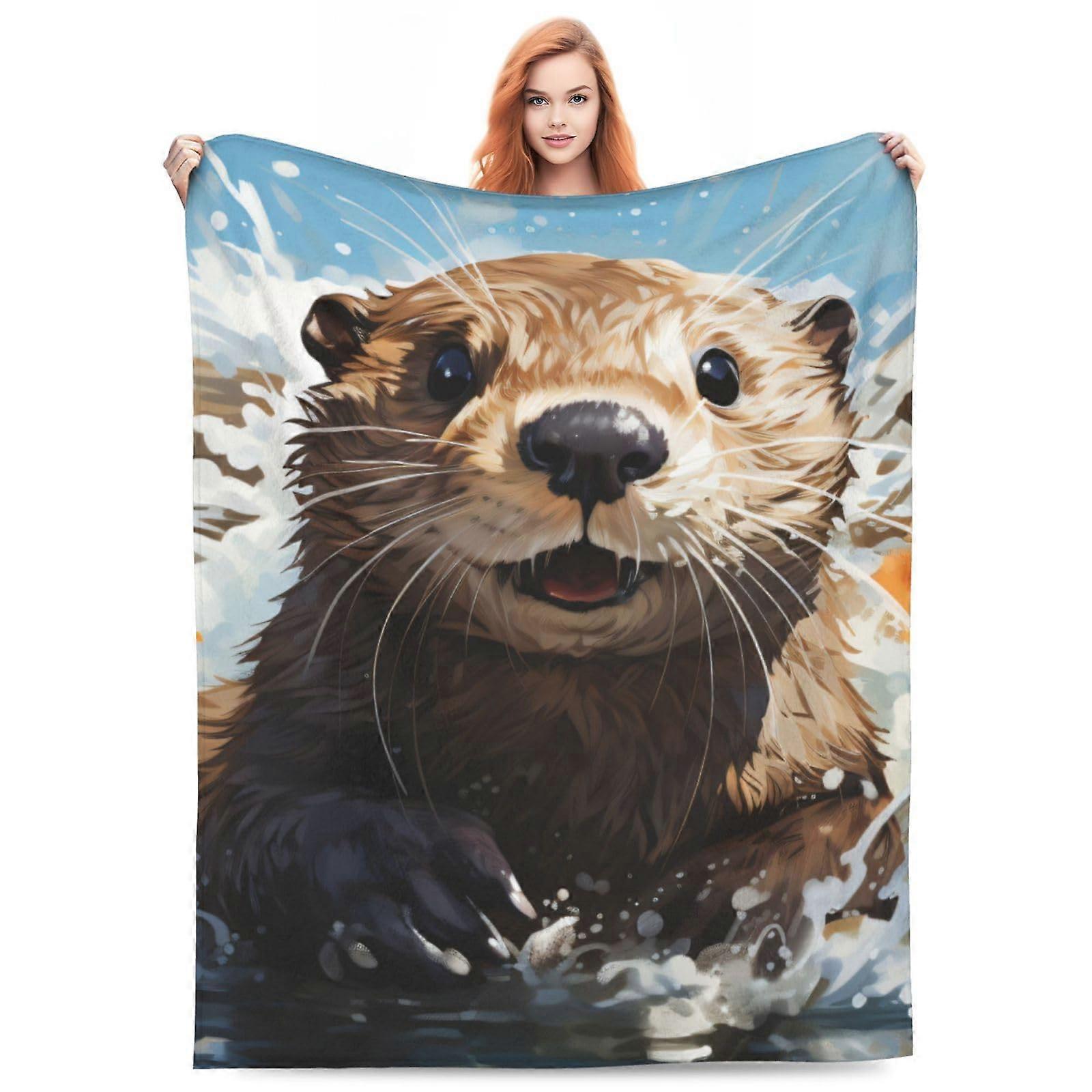 Sea Otter Blanket 60"x50" Super Soft Fleece Throw for Boys and Girls Underwater Otter Print Flannel Plush Blanket
