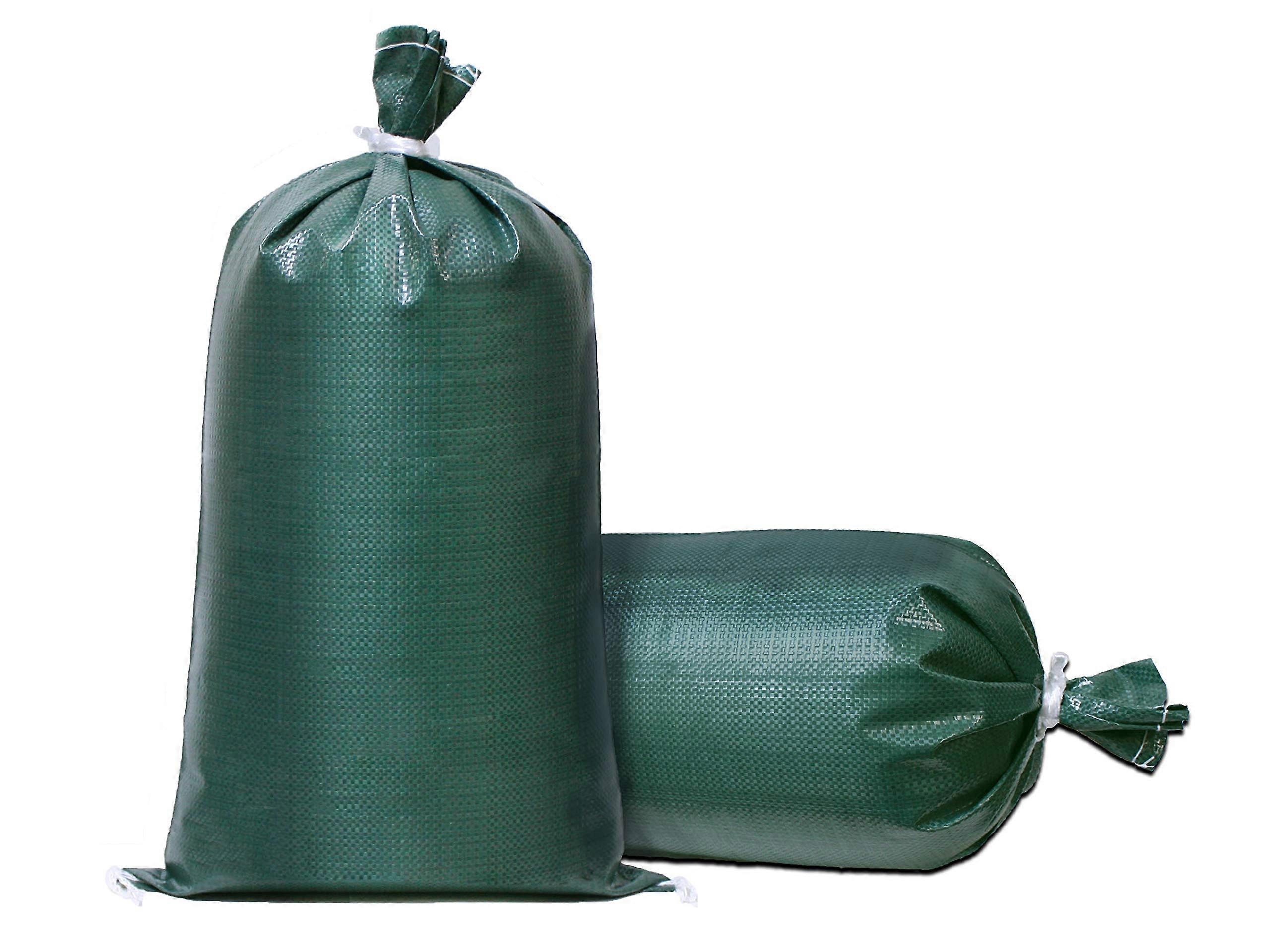 Sandbags Heavy Duty Extra Durable Empty Green Woven Polypropylene With Ties 14x26 Inch UV Protected 20 Count