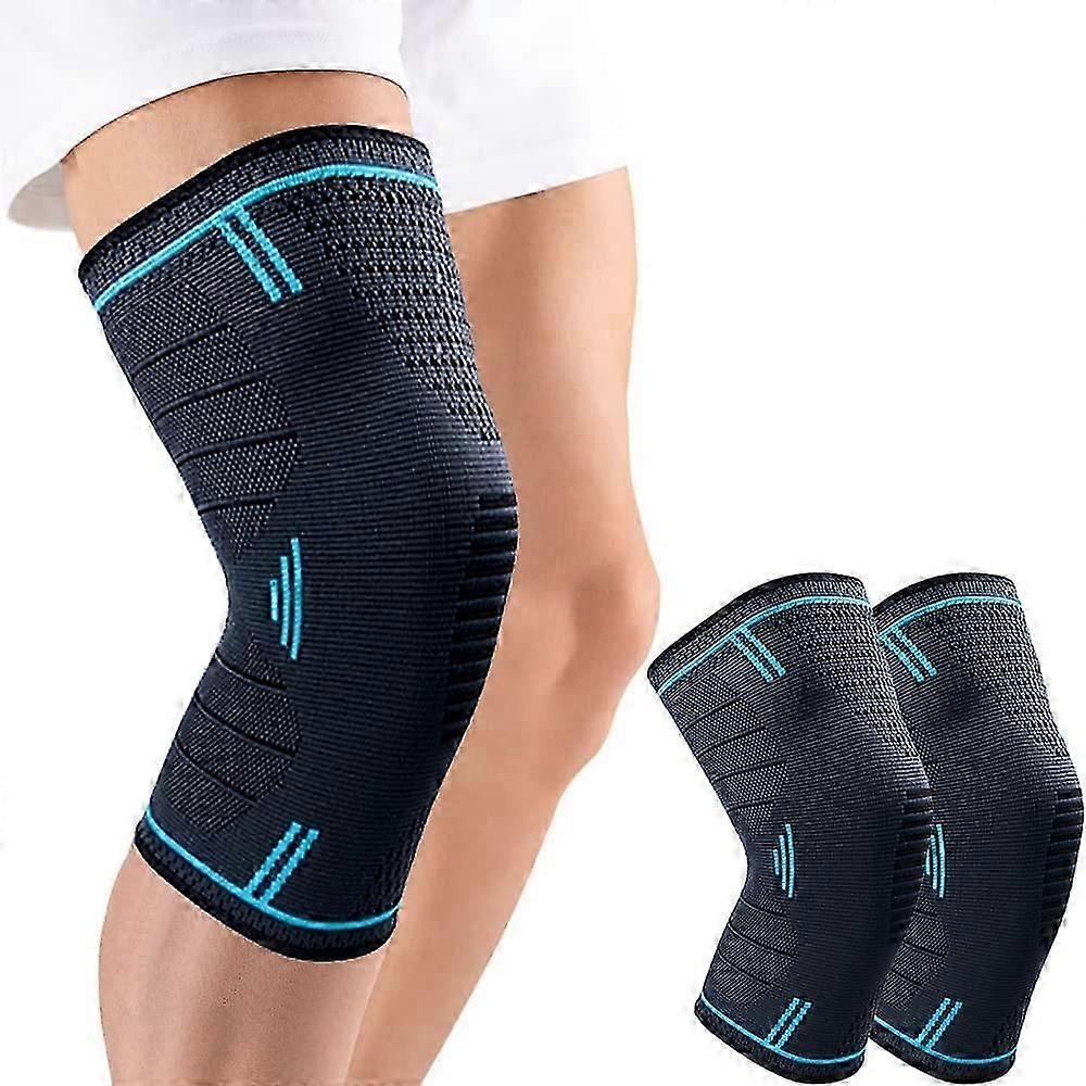 Knee Pads, Set of 2 Adjustable Elastic Sports Knee Pads Breathable, Unisex (L-Blue)