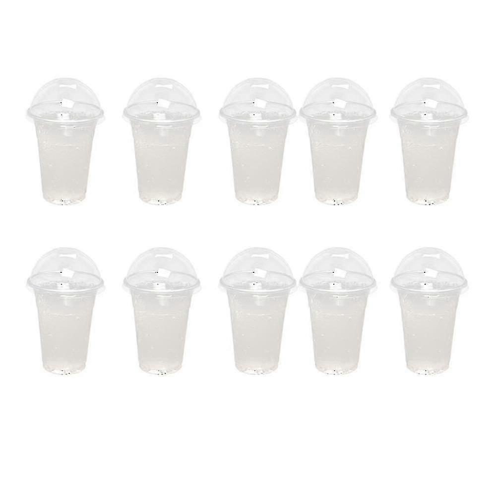 100pcs 380ml أكواب بلاستيكية واضحة يمكن التخلص منها مع غطاء قبة ثقب للشاي عصير الفاكهة الحليب الشاي مع أغطية