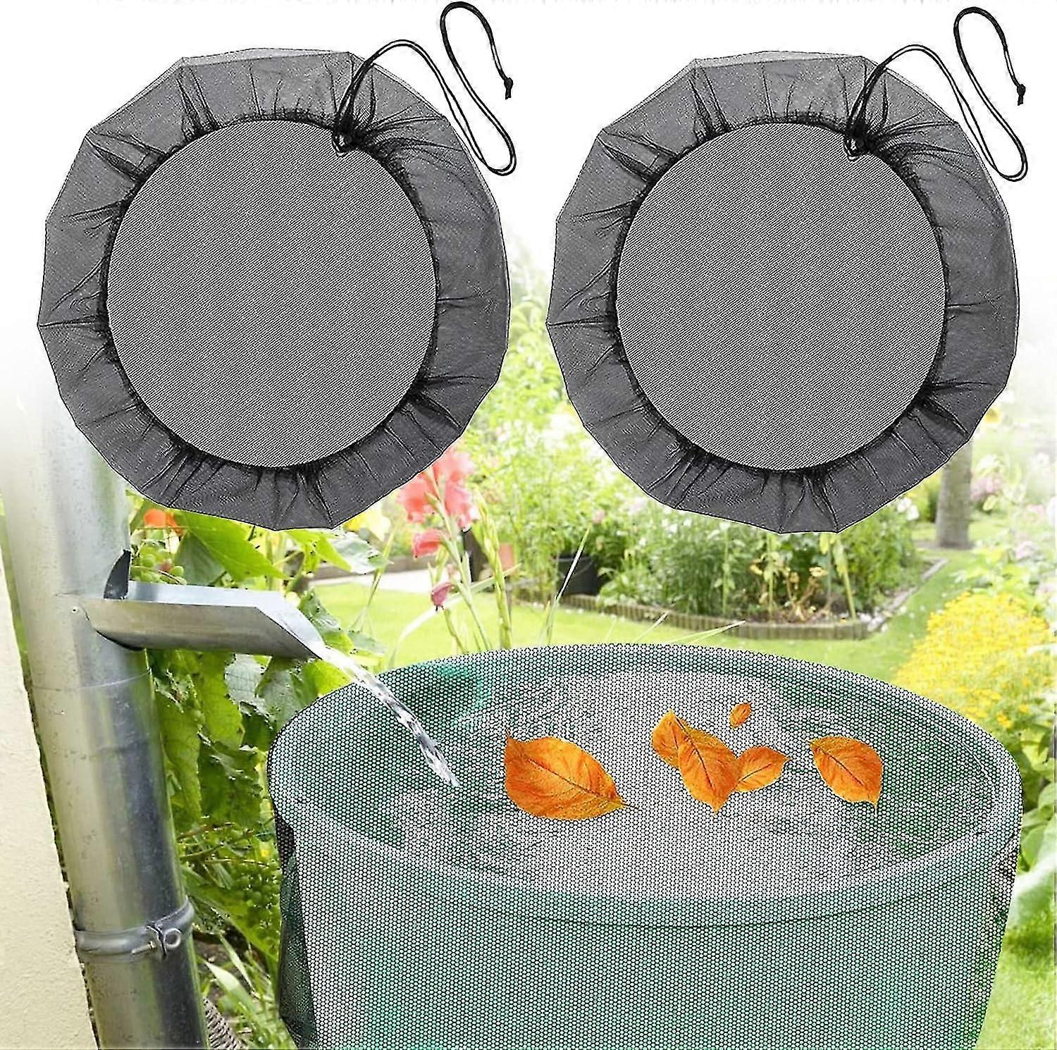 2 Pcs Net for Rain Barrel, 95 cm Rain Barrel Cover with Drawstring, Adjustable Protection Net, Protection Against Leaves, Mosquitoes