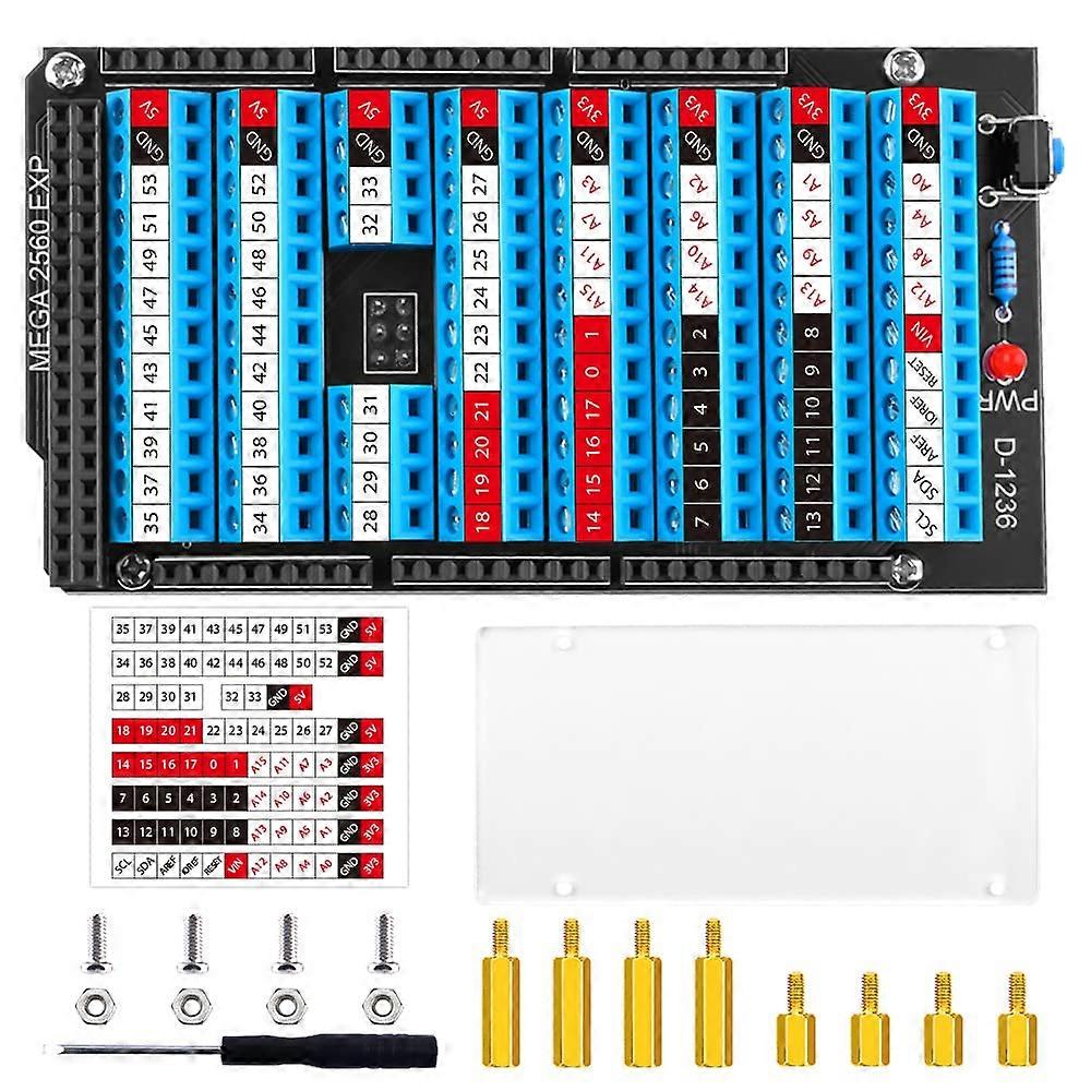 Schraubklemmenblock Breakout Board HAT mit Reset-Taste und LED-Anzeige, GPIO Expansion Board Breakout Modul für Arduino MEGA 2560 R3