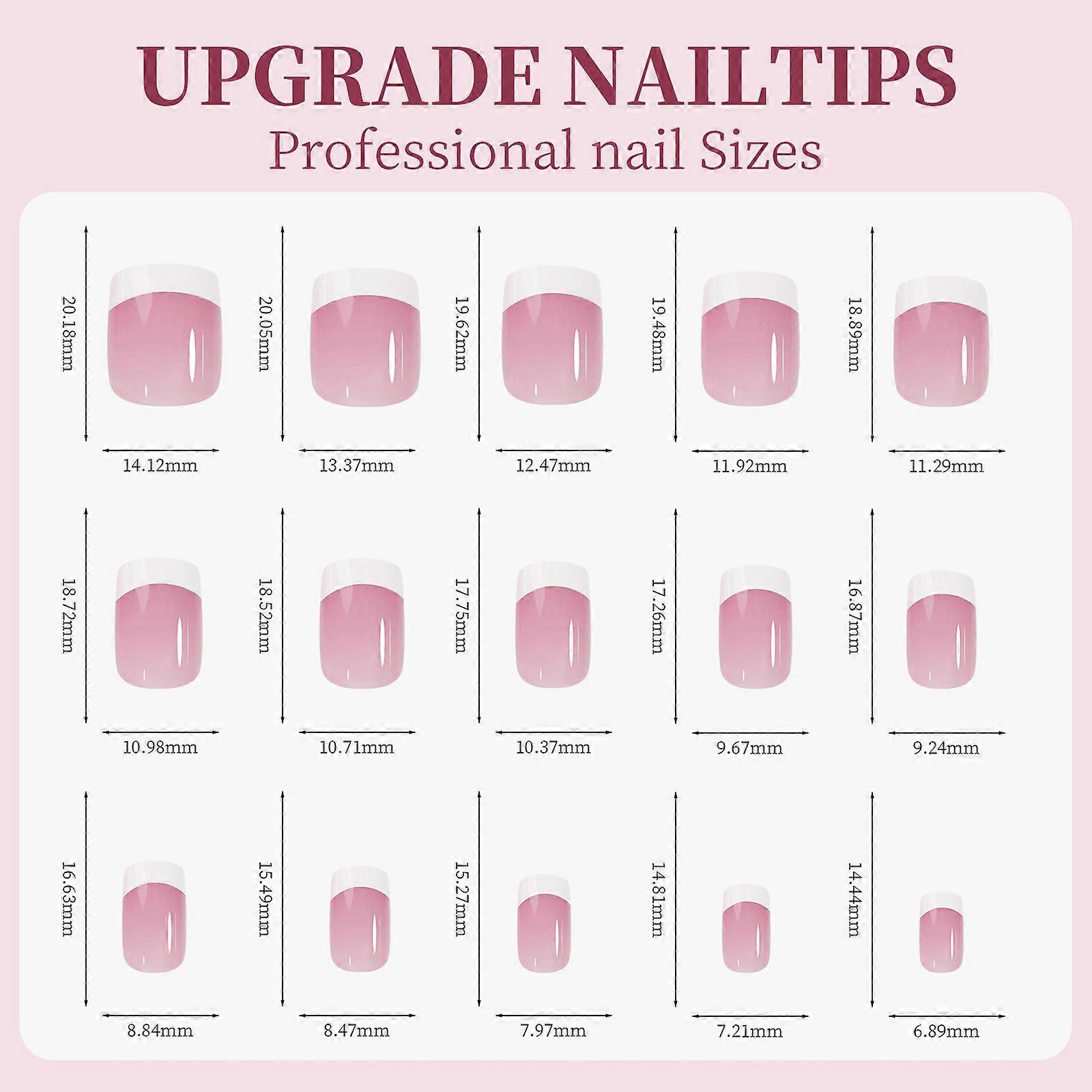 9 Colors Pre-applied Base Coat & Tip Primer Pre-made French Soft Gel 15 Sizes Fake Nails False Tips for Nail Art DIY