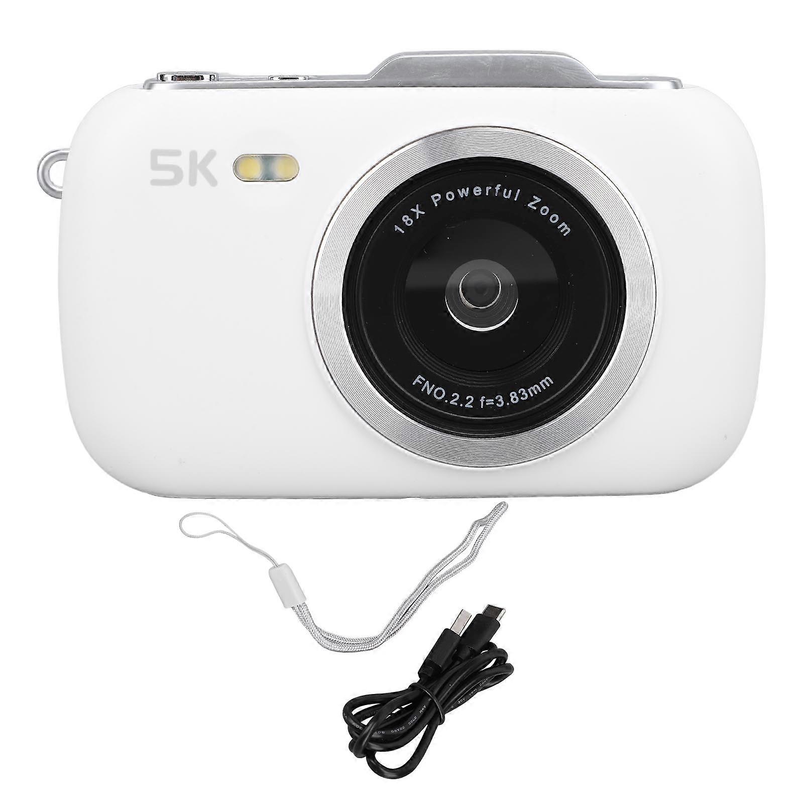 5K Compact Camera, 80MP Video, 18x Digital Zoom, 2.8-inch IPS Screen, for Photography and Recording, White