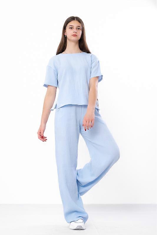 Teen Girls’ Muslin Set – Lightweight Blouse with Patch Detail & Loose Pants, Summer,  HC 6433-118