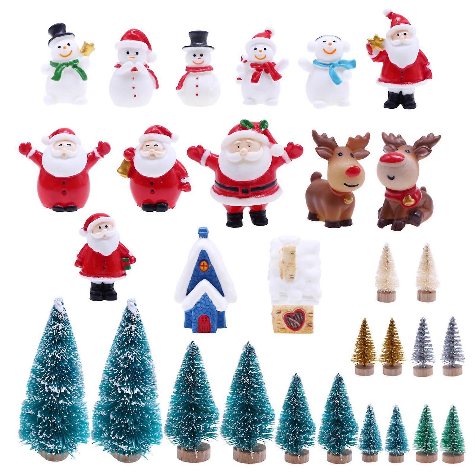 ミニチュアクリスマスシーンオーナメントモデルドールハウス家具モデルおもちゃ雪だるまサンタトナカイサンタパイン子供のための