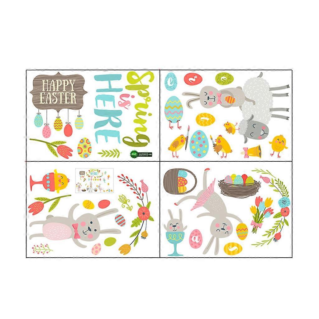 4pcs Happy Easter Decorations Rabbit Bunny Eggs Wall Sticker Electrostatic Decal