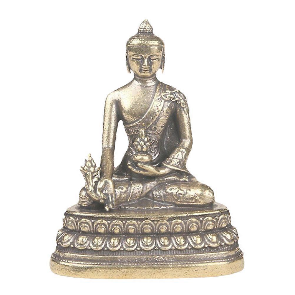 Vintage Brass Buddha Statue with Retro Design, Flat Bottom for Desktop Decor – Unique Craft Sculpture for Home and Office Ornament