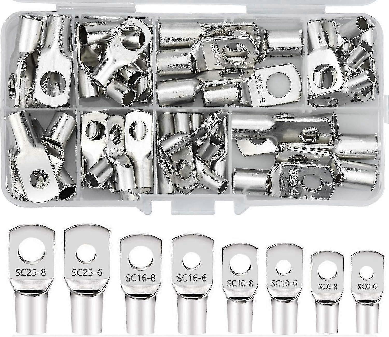 60 Pcs Electrical Lugs Hole Bolt Tinned Copper Crimp Ring Terminals Suitable for Various Electrical Applications