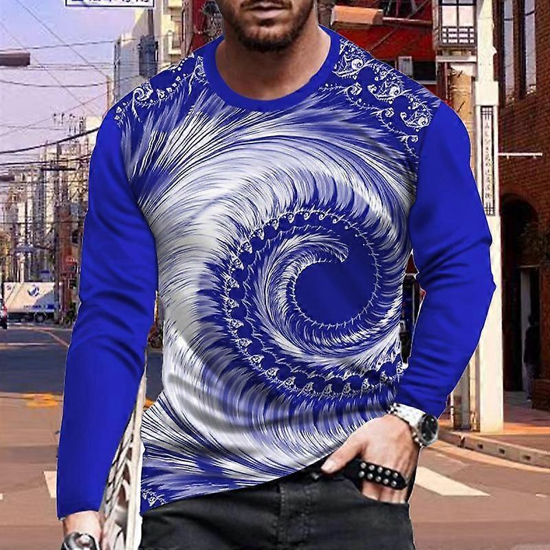 Nowe męskie koszulki z nadrukiem 3D Tornado Koszulki z długim rękawem Okrągły dekolt Casual Pullover Odzież męska Plus Size