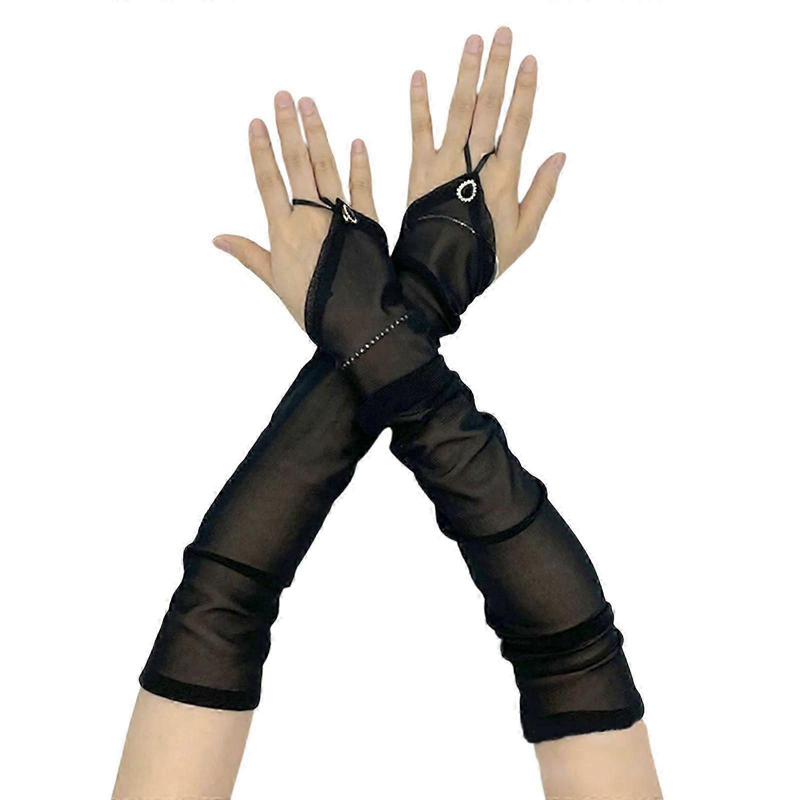 ラインストーンオペラグローブ1920年代の女性フラッパーコスチュームアクセサリーアームスリーブホワイトダイアモンなしの女性のためのシアーロングフィンガーレスグローブ