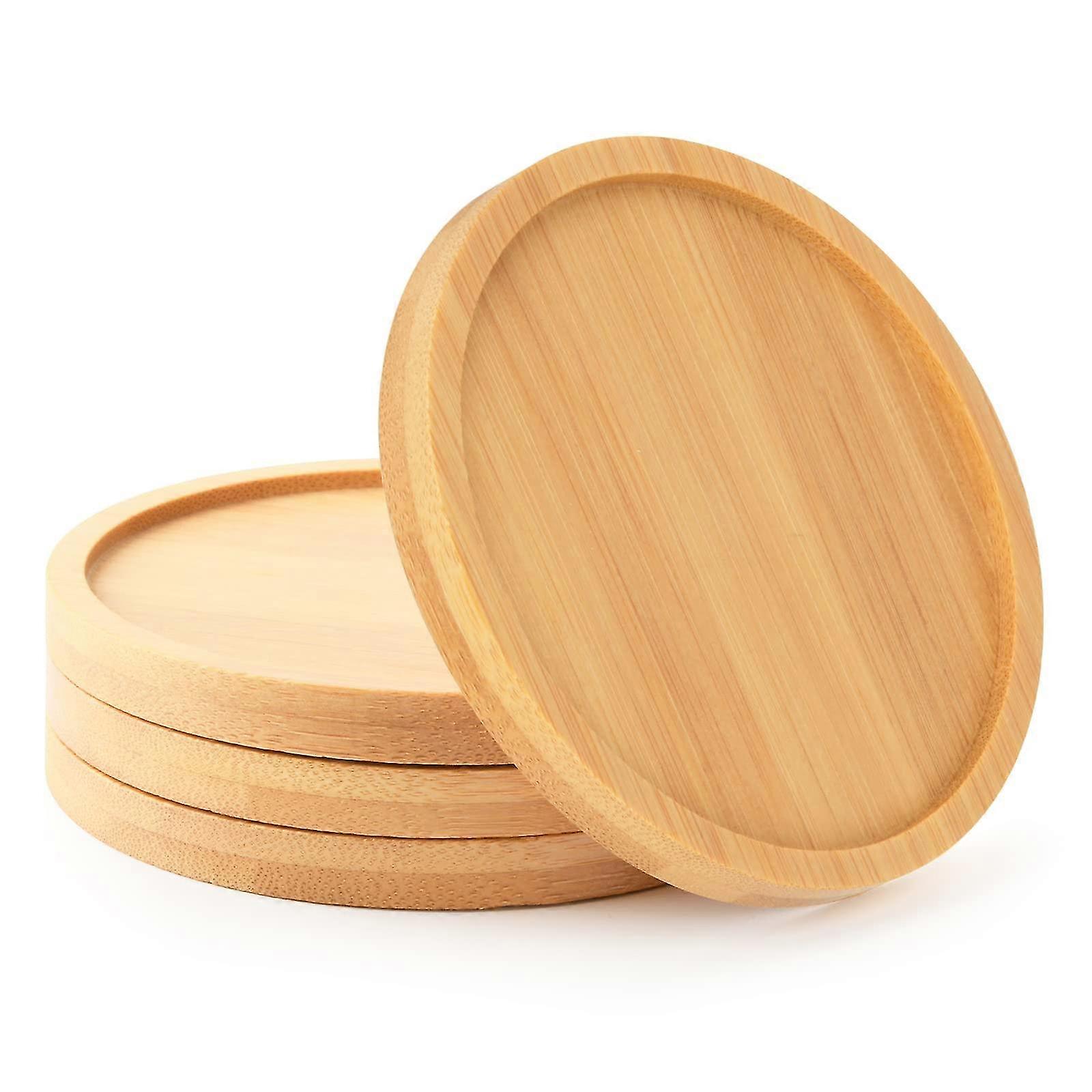 4 Bamboo Trays for 3.5" Succulent Pots with Convex Edges