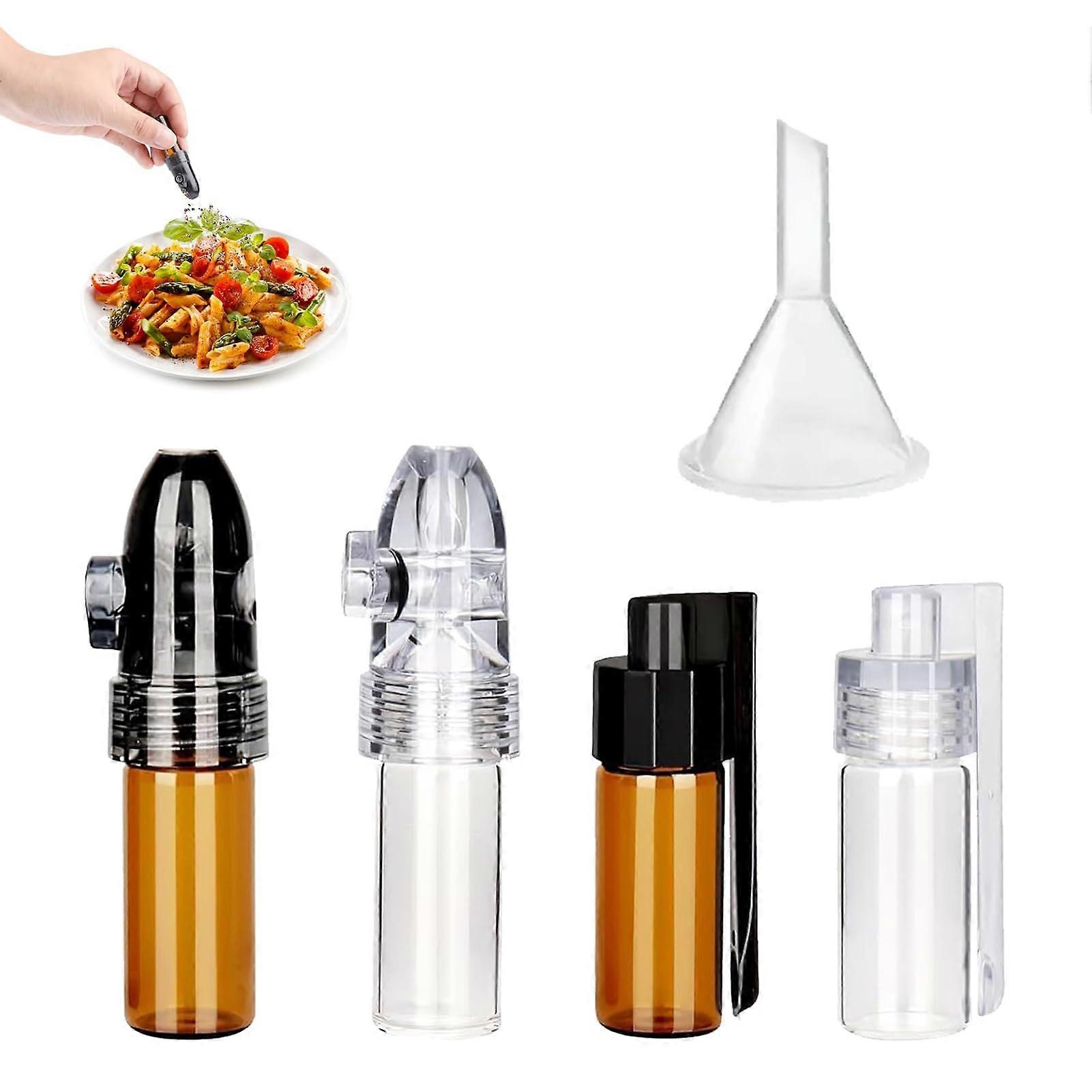 Spice Powder Tool 5-Pack: 2 Dispensers, 2 Storage Bottles With Spoon, 1 Mini Funnel, Brown And White, Portable Utensils
