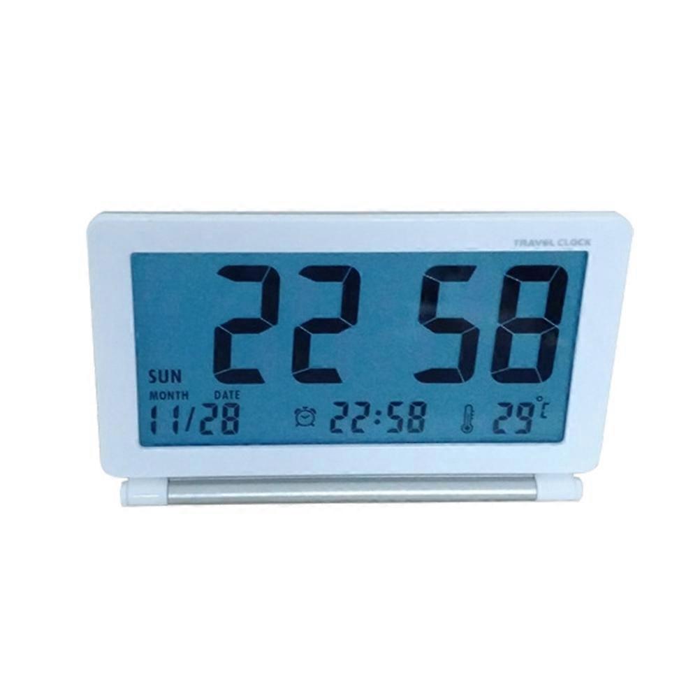 Folding Alarm Clock for Travel White LCD Alarm Clock with Snooze and for Time Keeping