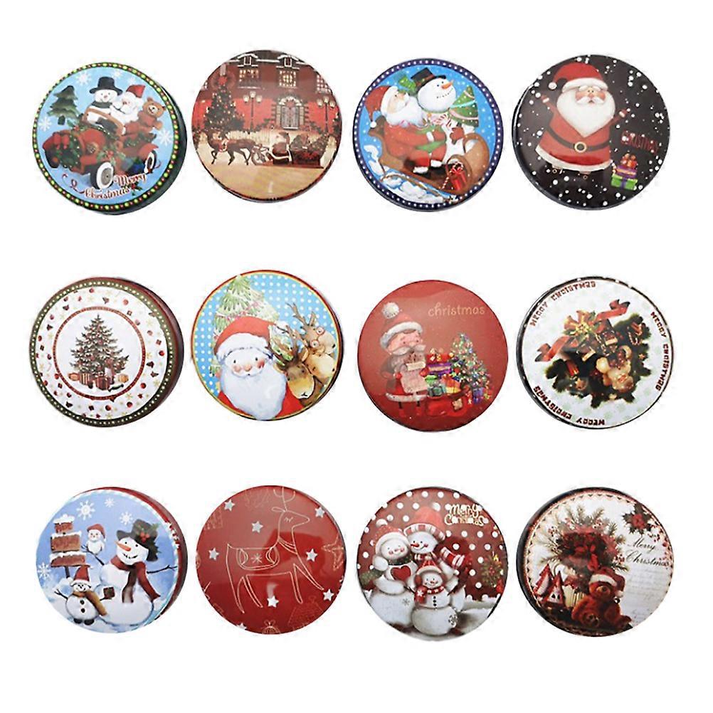 Festive Cookie Tins Round Shape Multi Color 1.89X1.89X0.98IN Home Storage Box 12Pcs