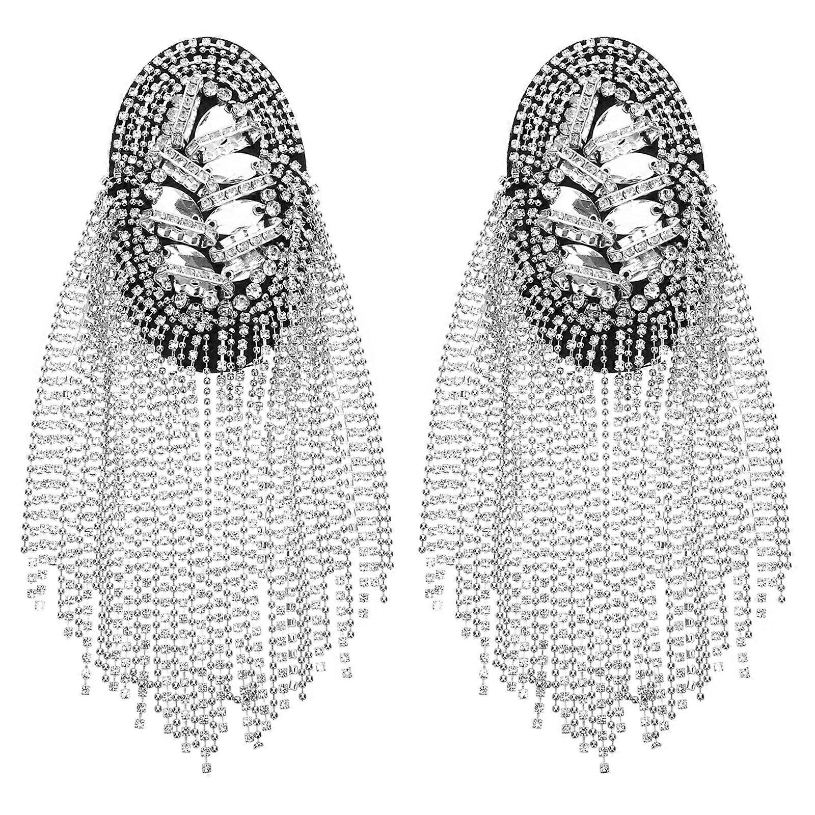 2Pcs Tassel Chain Shoulder Epaulet Rhinestone Shoulder Epaulet Shoulder Arm Applique