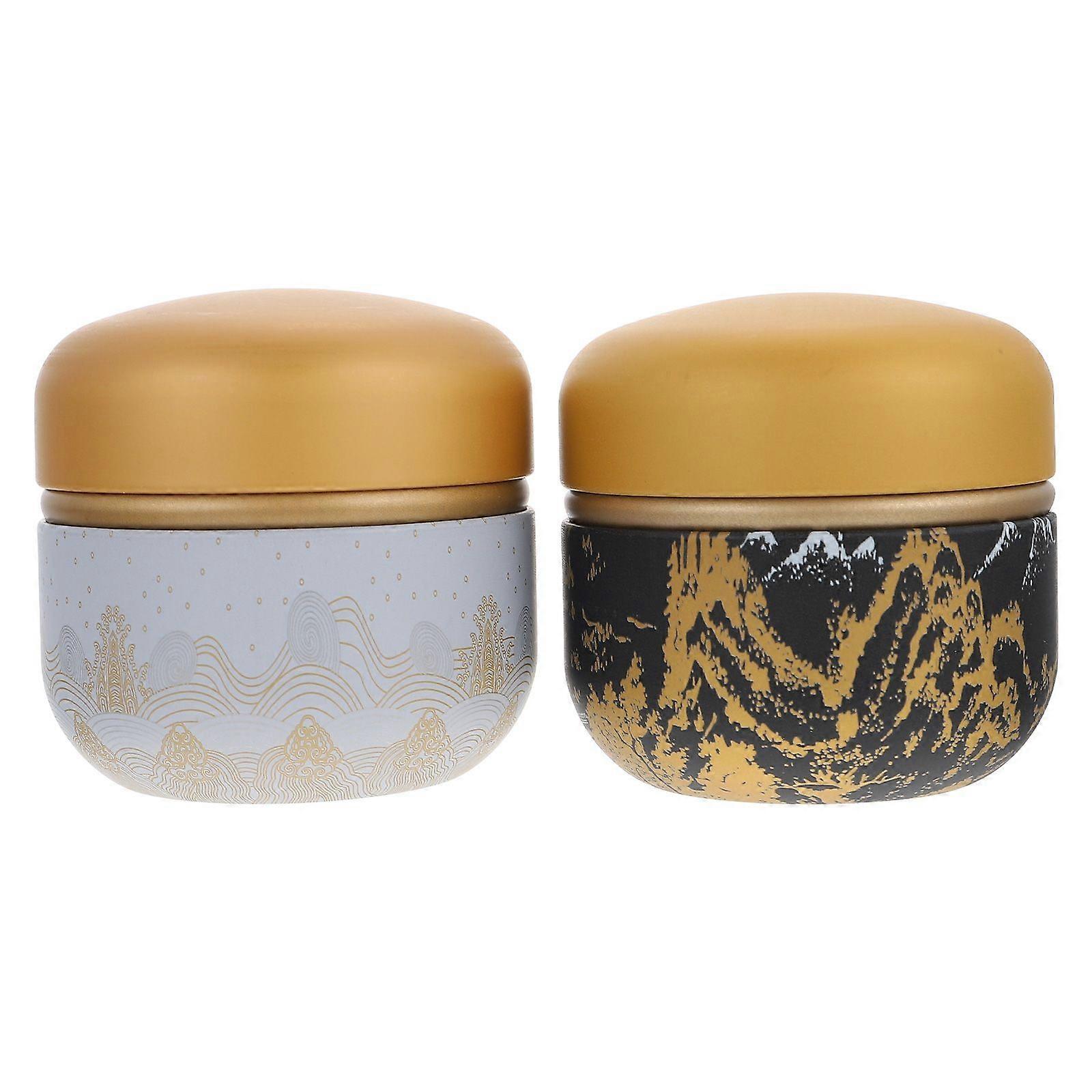2Pcs Japanese Zephyr Round Tea Portable Metal Packing Box for Shop Using