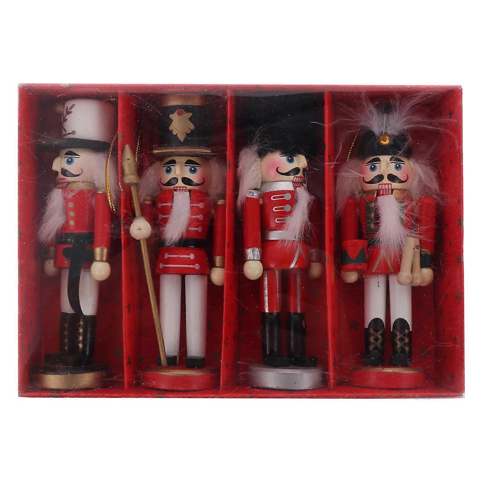 Craft Ornaments Mini Ornaments Christmas Tree Decoration Nutcracker Puppet Shape 4Pcs