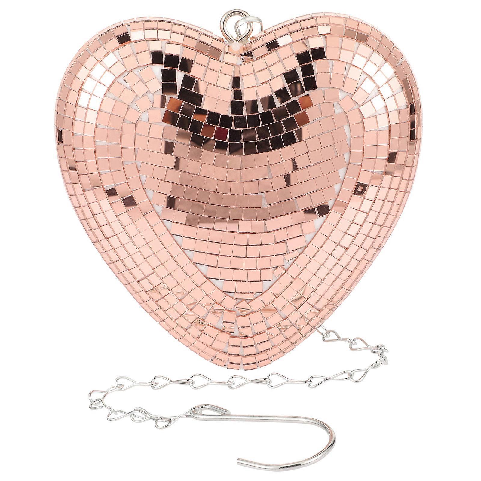 Heart Shaped Reflective Disco Ball Pendant Decoration for Party, Bar, KTV, Wedding – Indoor Outdoor Use, Mirror Surface Ornament, Rose Gold Finish