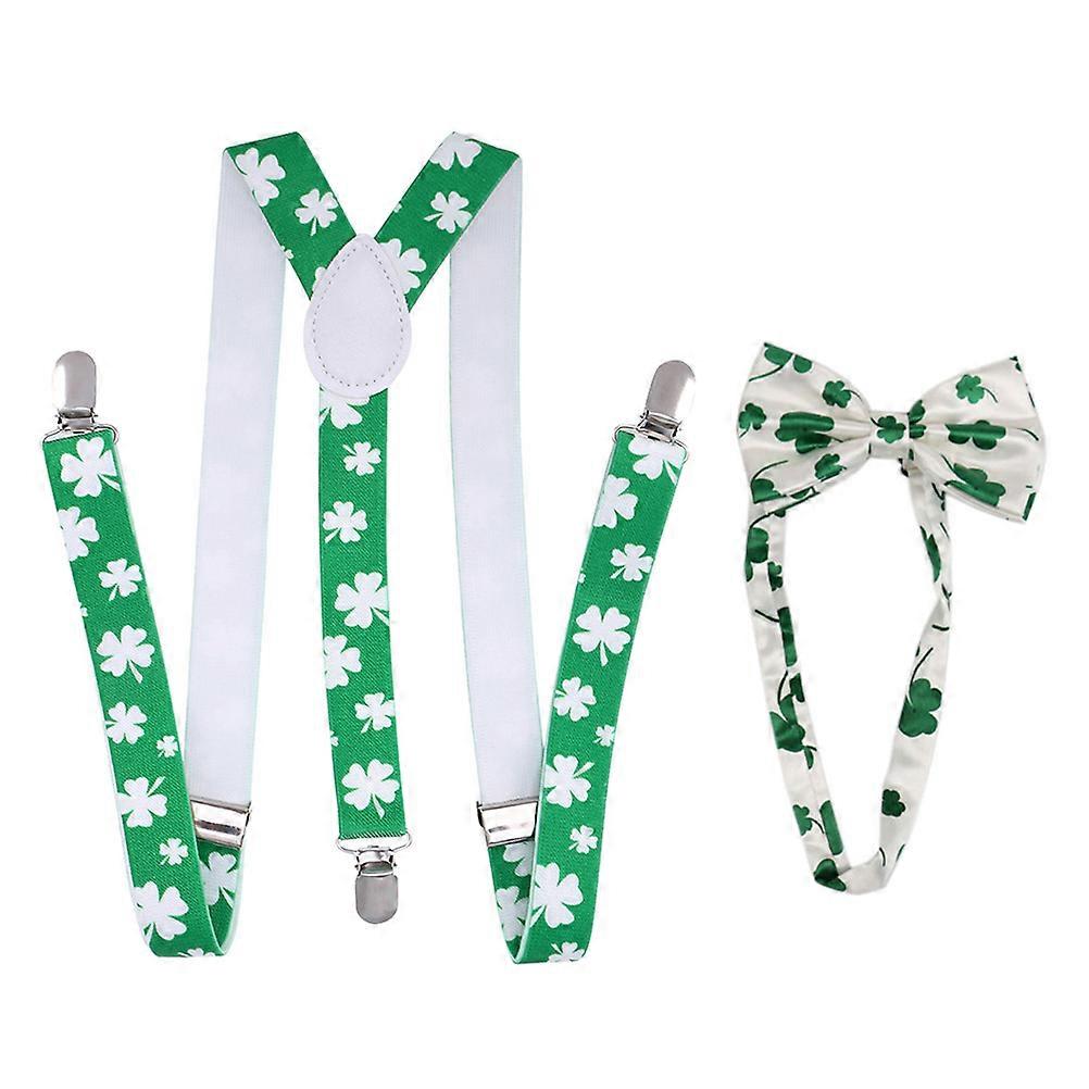 パトリックスデーコスチュームサスペンダーセットクローバー印刷蝶ネクタイアイルランドをテーマにしたパーティーデコレーション2個1メンズウィメンズフェスティバル