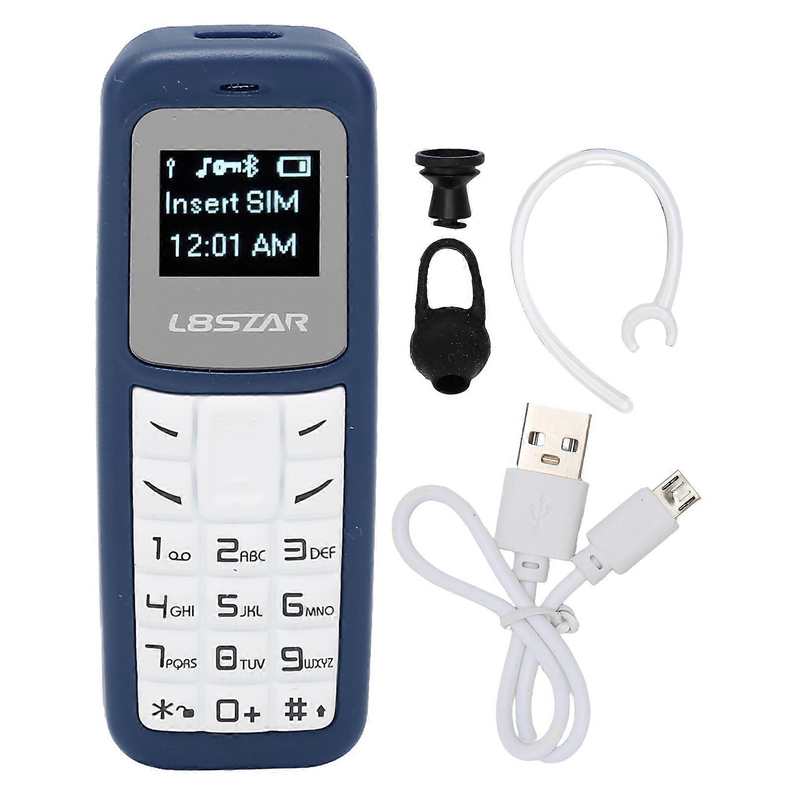 Mini Mobile Phone, Small Cell Phone, Bluetooth Headset, Dialer with Ear Hook, SIM Support, 0.66 inch, Blue