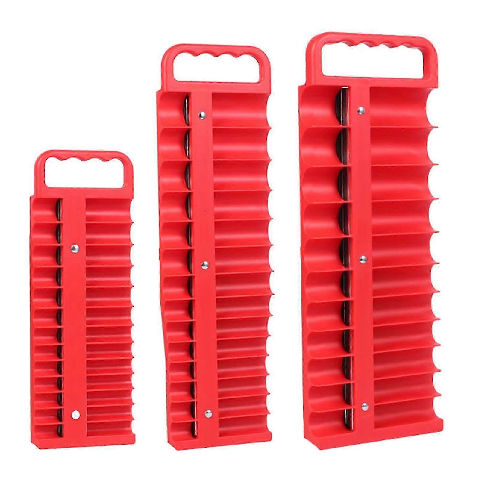 (Red) 3pieces Black Magnetic Sockets Holder Tray For Efficient Tool Storage Set Of 3 For Shallow And Deep Sockets Red