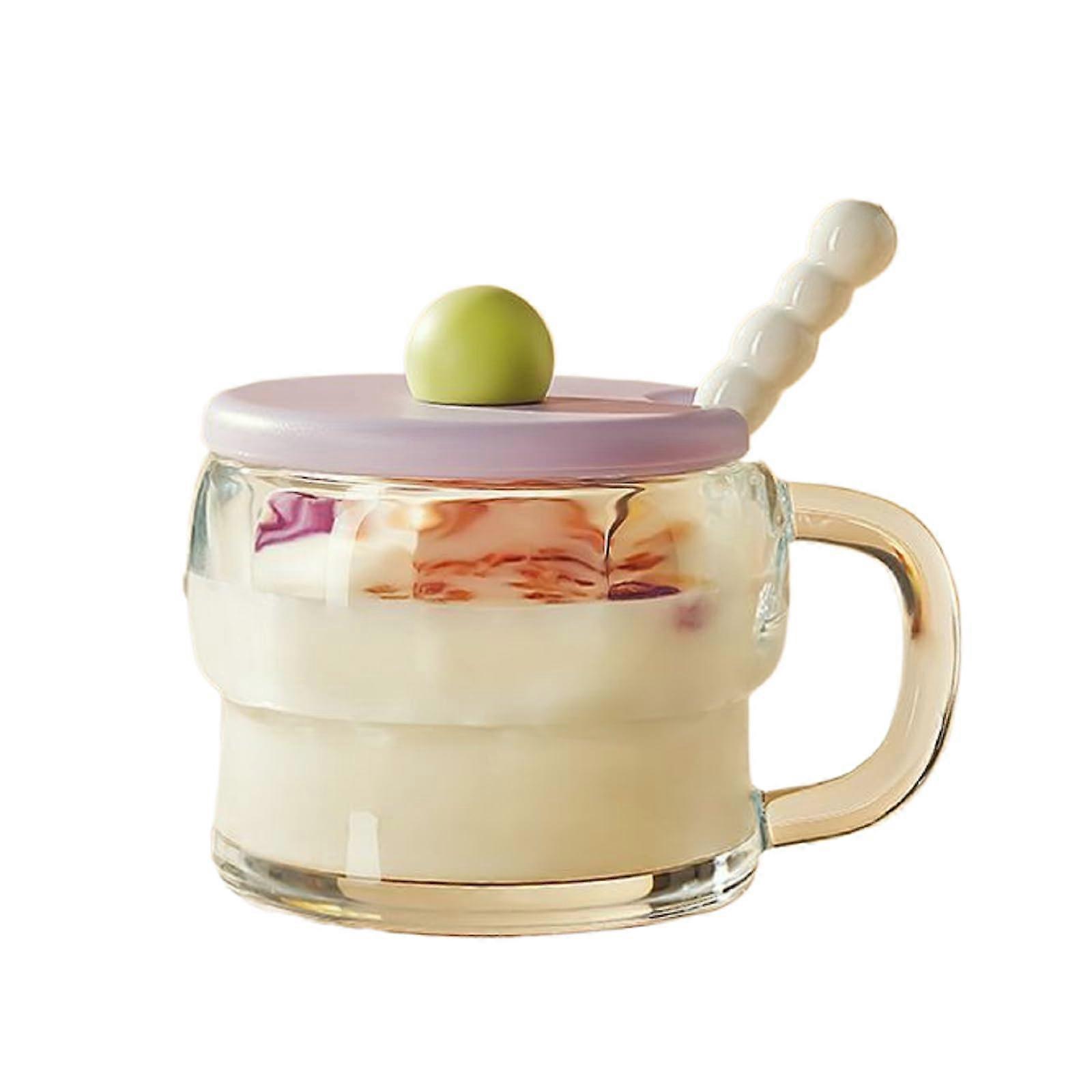 Glass Soup Bowl with Handle, Clear Glass Cereal Bowl with Spoon and Lid, Oatmeal Breakfast Cup for Soup, Desserts, and Snacks