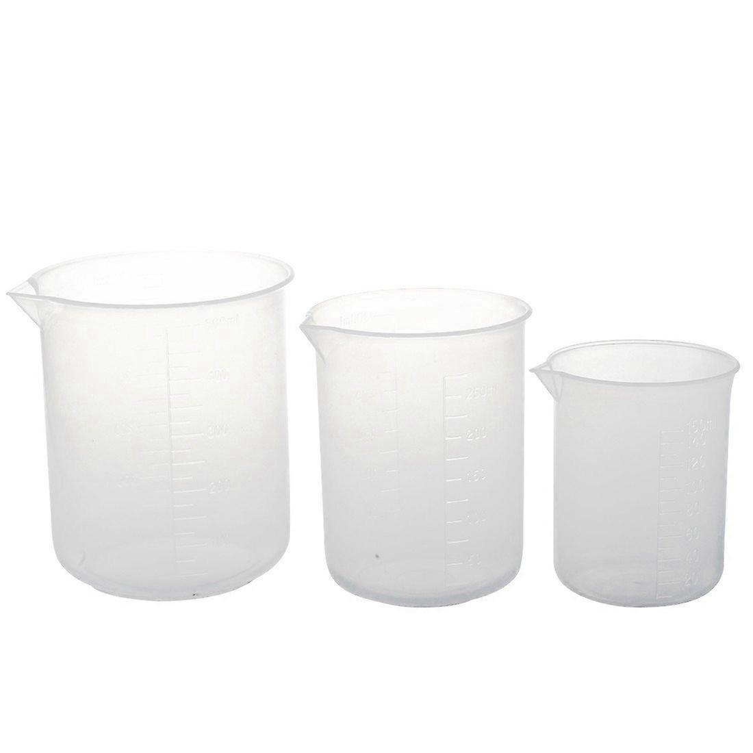 Transparent Plastic Laboratory Measuring Cup Set - 150ml, 250ml, 500ml Beakers for Accurate Measurements, 3 Pack