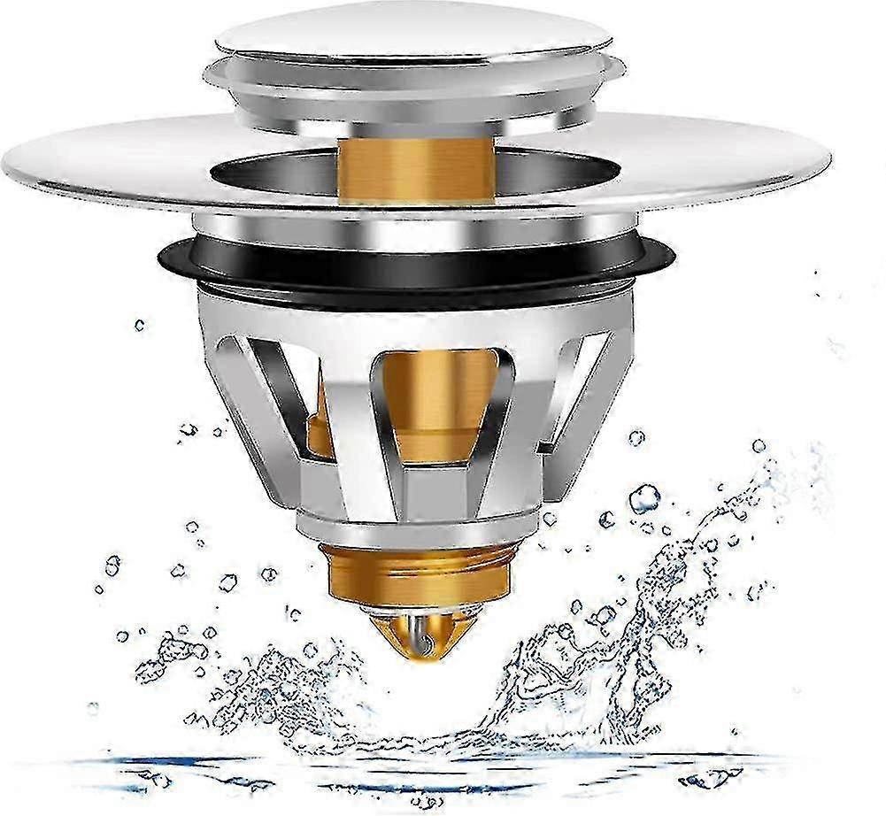 Stainless Steel Rebound Core Push Type Sink Drain Set, Sink Plug Drain Strainer