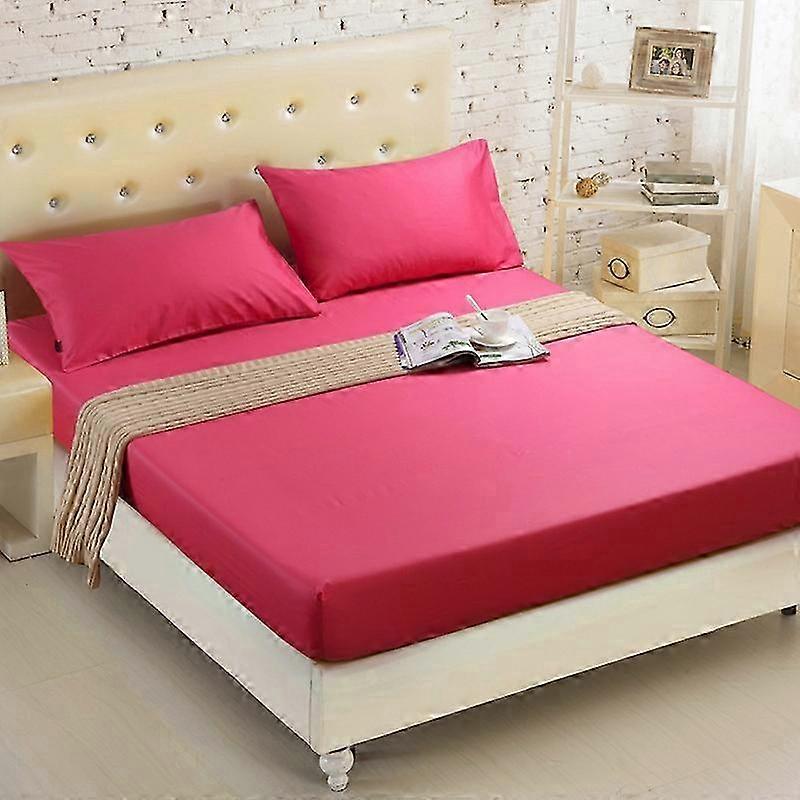 Solid Color Mattress Protective Cover Bed Fitted Sheet 200x220+20cm with 2 Pillowcases