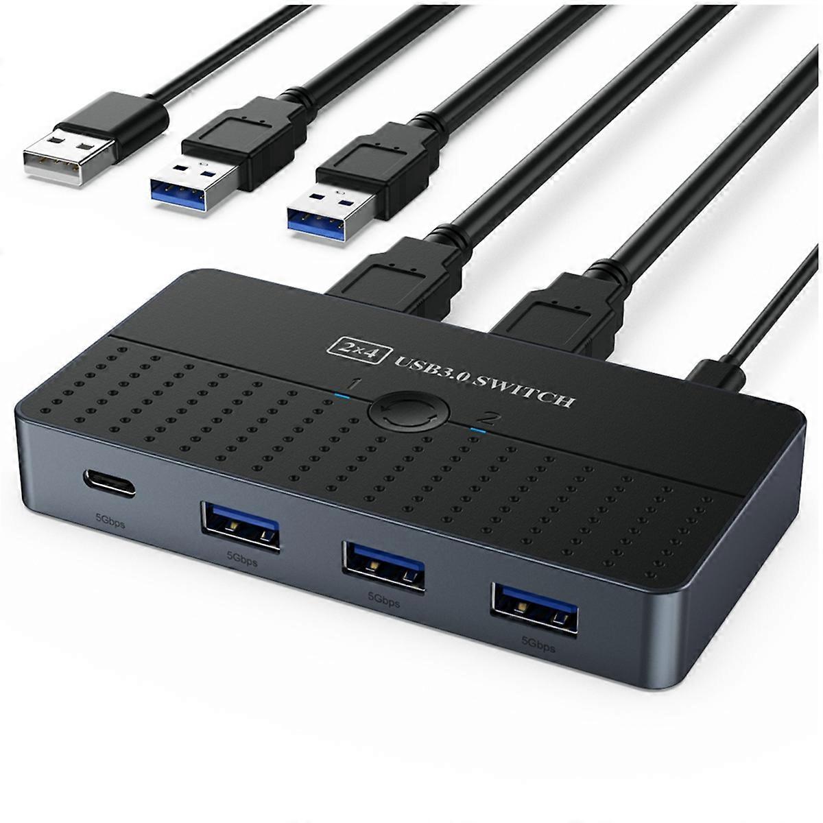 USB3.0 Computers Sharing Switch Box 2 in 4 Out KVM 2x4 USB 3.0 Switcher Selector for Keyboard Mouse Printer Monitor PC