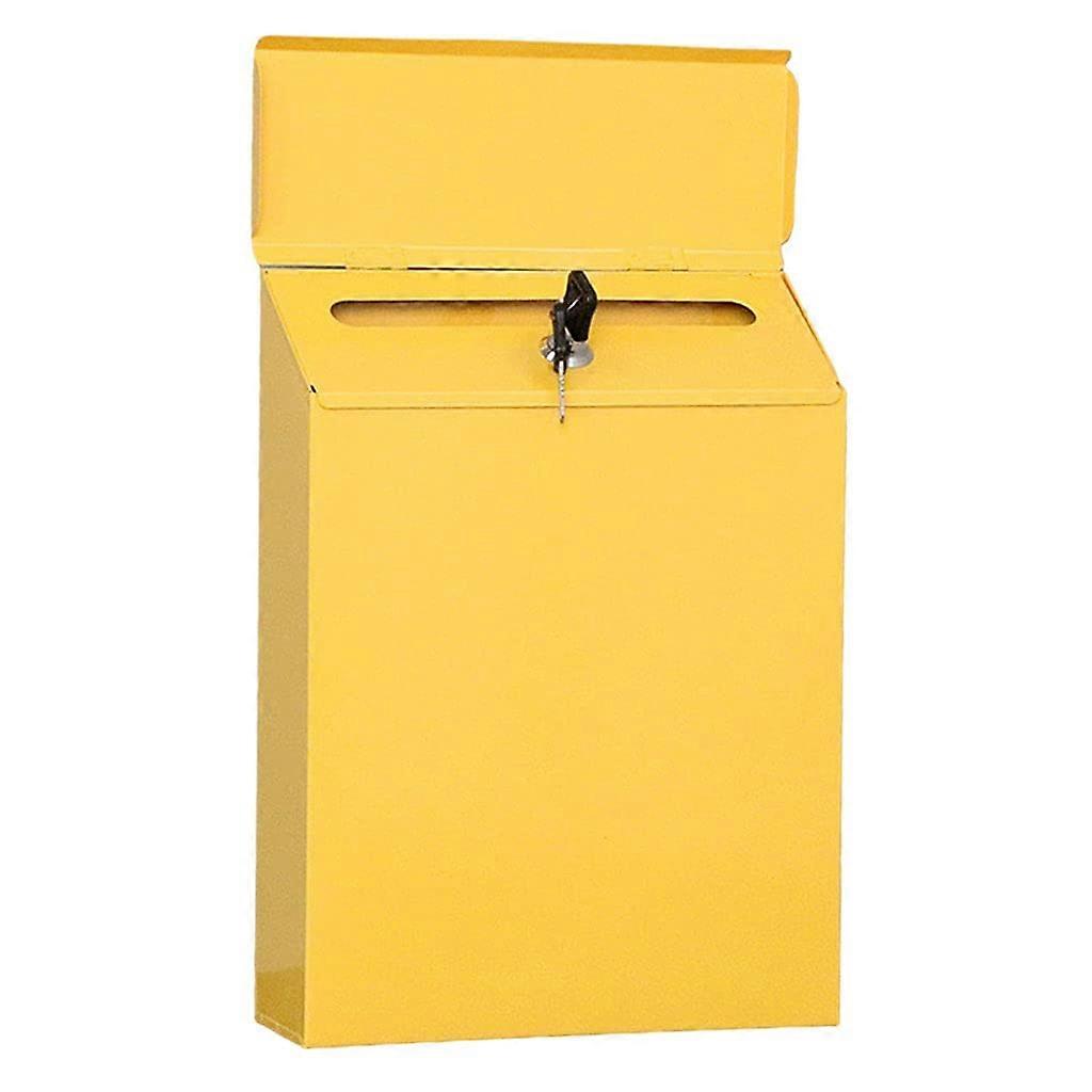 Iron Vertical Modern Mailbox Locking Drop Box Main Point Key Newspaper Holder Secure Box Front Door Yellow