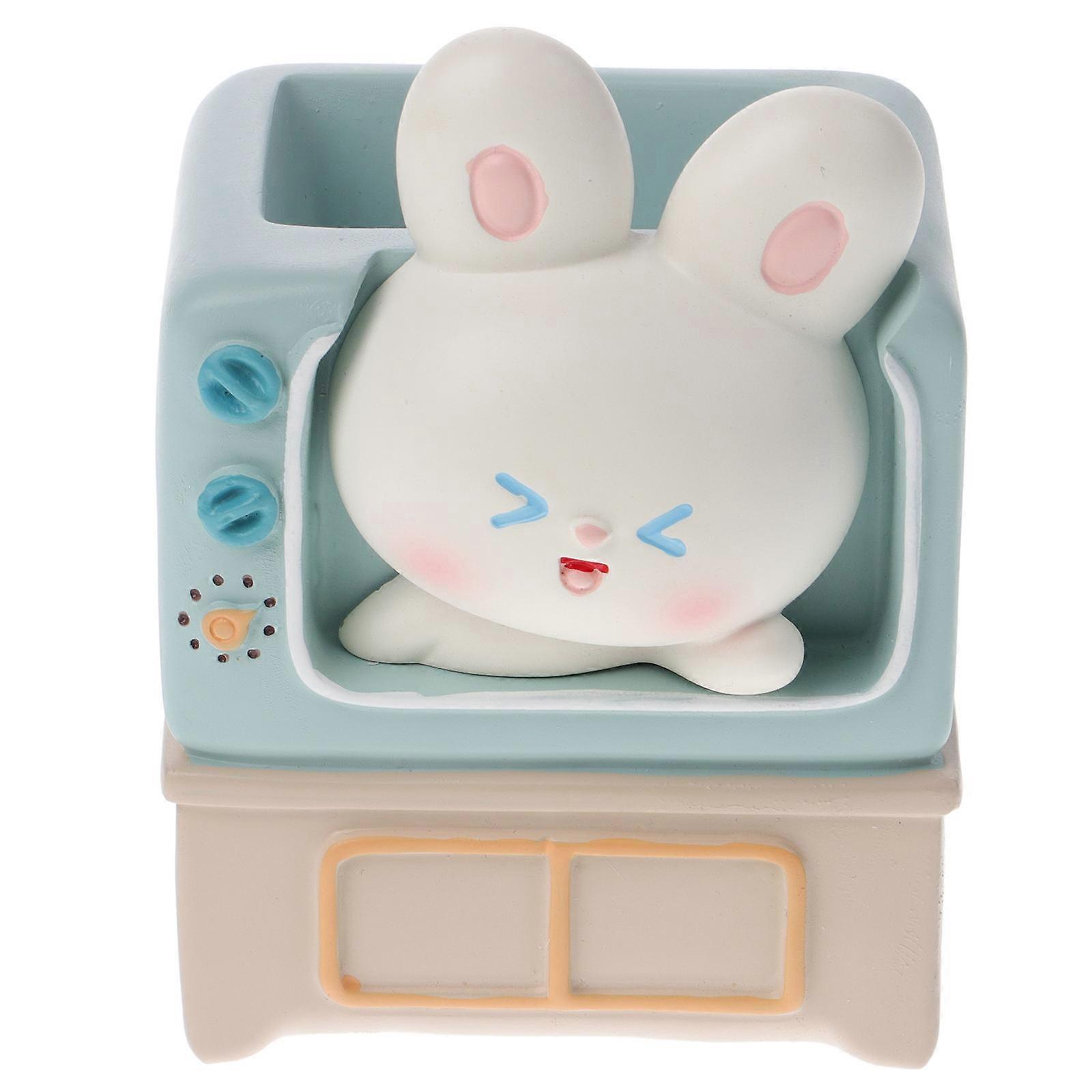 Childrens Pen Holders Lovely Resin Rabbit Desktop Decoration Multi Functional Caddy 1Set