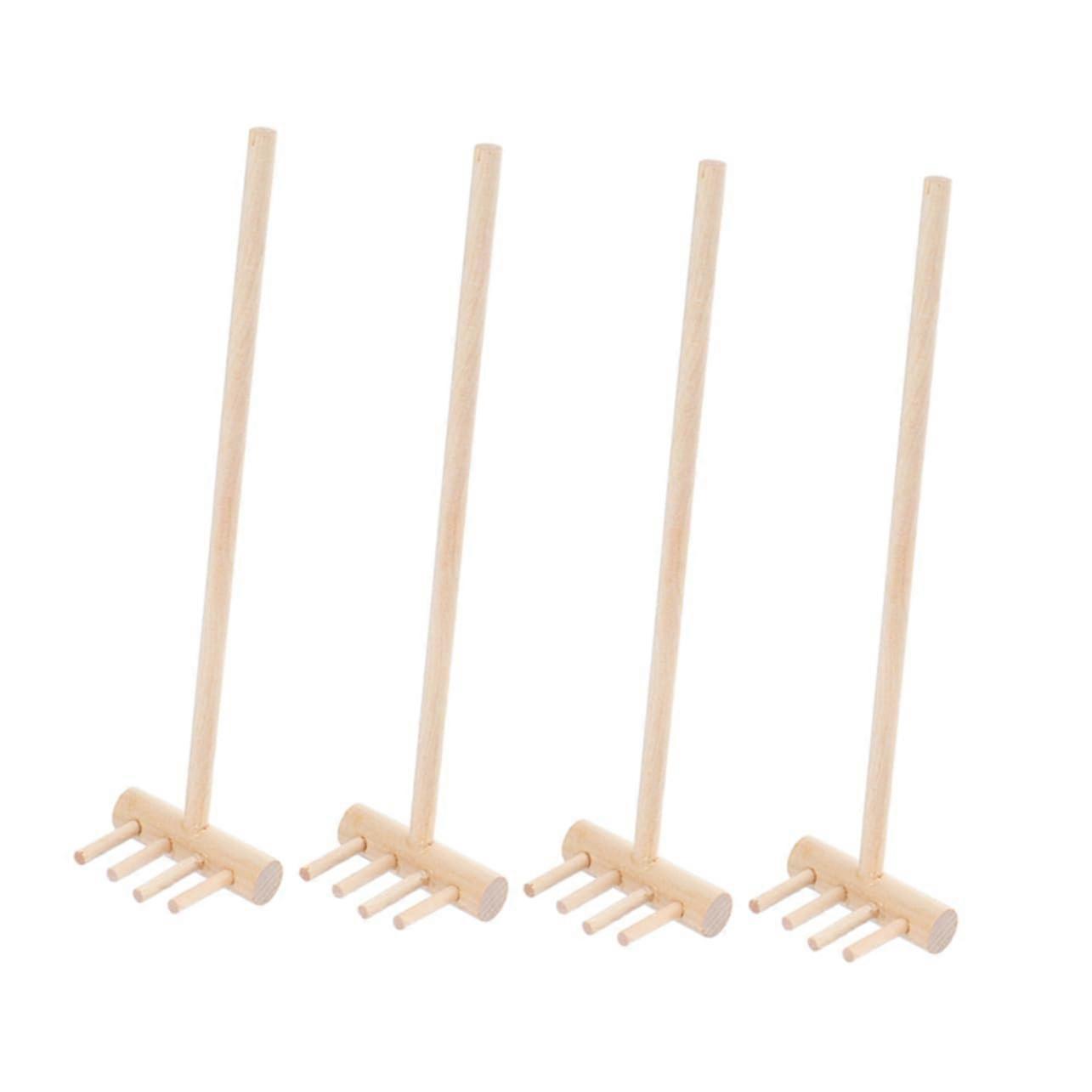 Wooden Sand Rakes Set of 4 for Sandpit and Garden, Tiny Garden Rakes for Micro Gardens and Creative Craft Projects