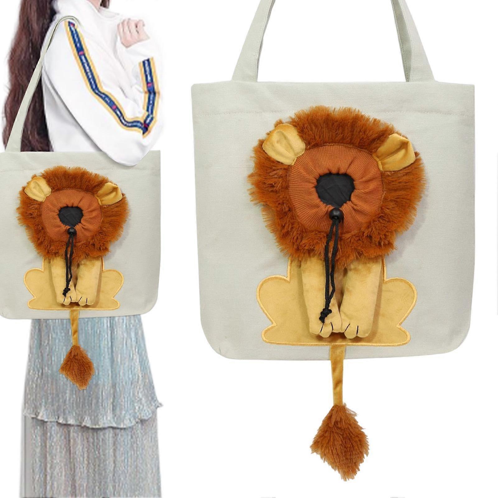 Dog Shoulder Carrier Pet Out Shoulder Bag Breathable Lion Pet Bag Carrier Bag Elastic Cord Design Holds Kittens for Purse Books Light Grey