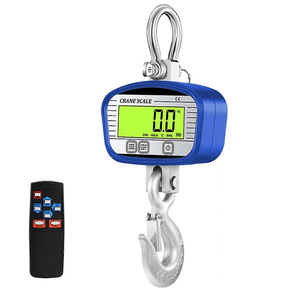 1000kg Digital Crane Scales 0.1kg LCD Industrial Grade Heavy Duty Hook Scale Them Hygrometer Hold Weighing Meter Blue