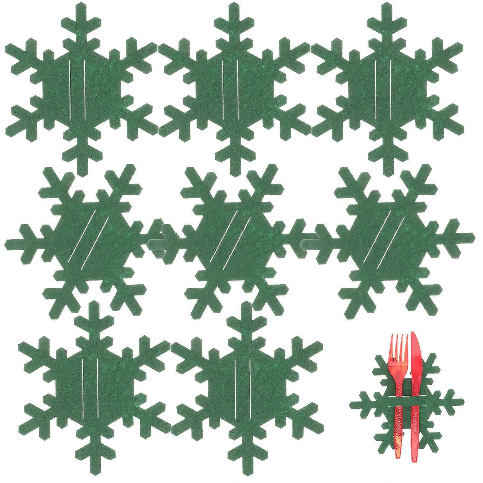 Christmas Silverware Holder Felt Snowflake Design Utensil Storage for Dinner Table 8Pcs