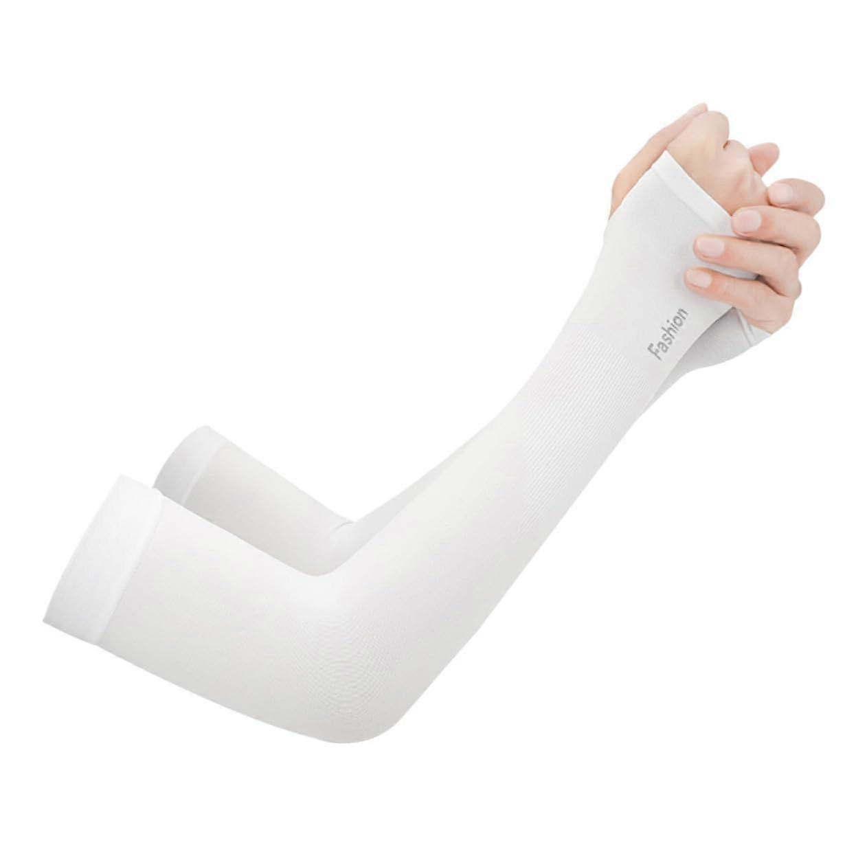4 pairs of cooling arm sleeves Eis silk with thumb hole UV protection arm covers for men and women summer outdoor activities white