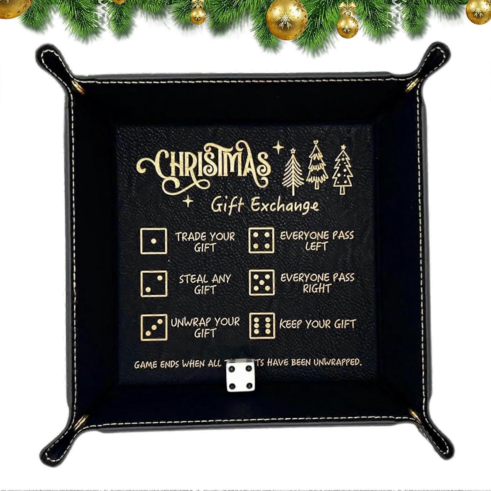 Dice Tray with Dice - Faux Leather Black Dice Rolling Tray for Board Games, Playroom, Classroom Use, Christmas Gift
