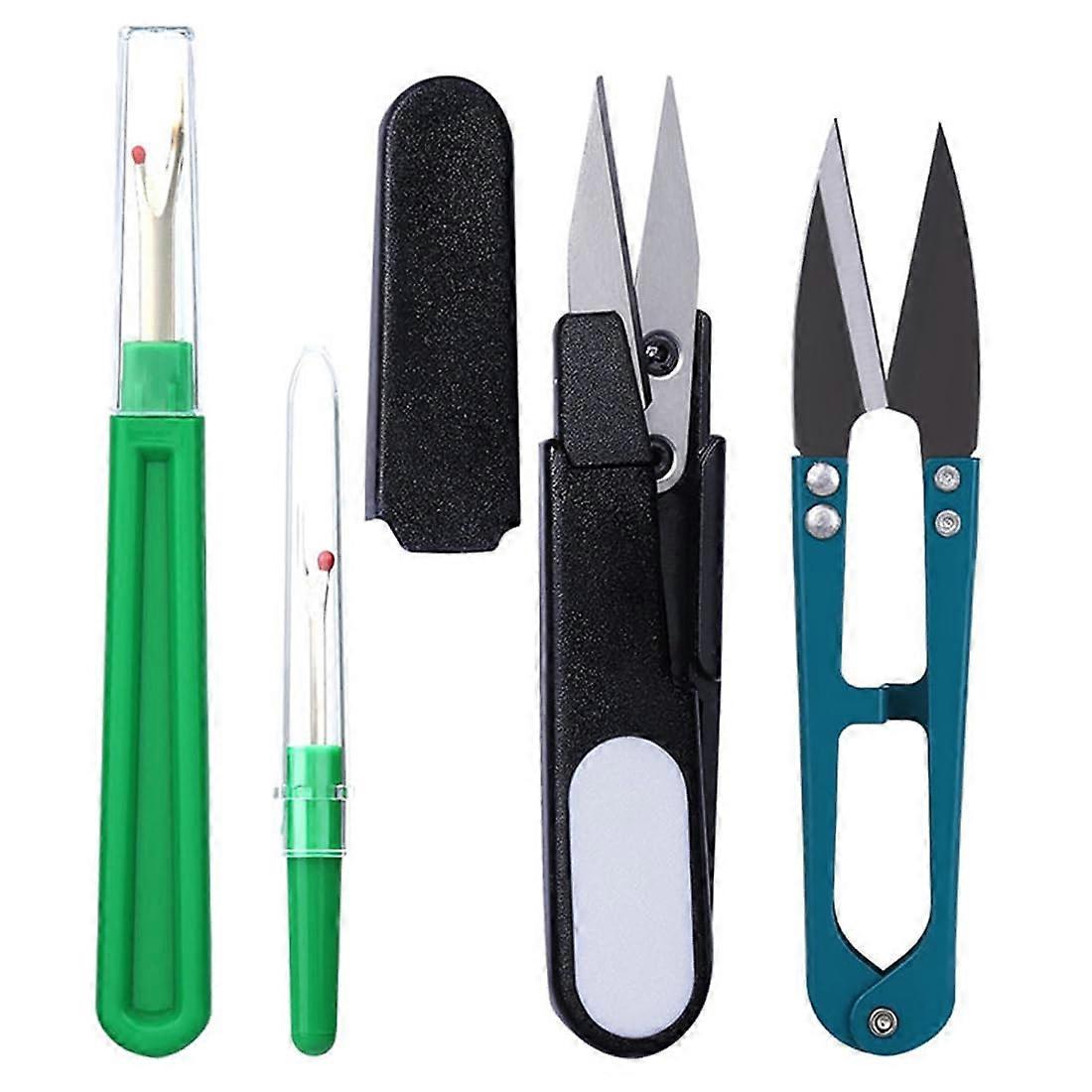 Seam Ripper Set With Protective Cap, Large and Small Seam Rippers With Thread Cutter, Seam Separator, 2 Wire Cutters
