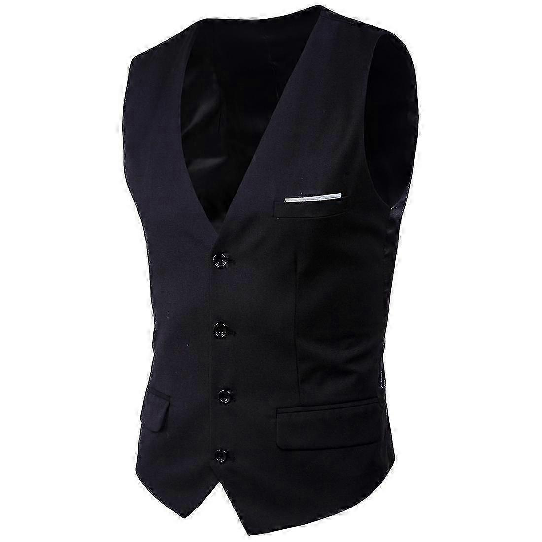 Plus Size Men Solid Color Suit Vest Single Breasted Business Waistcoat